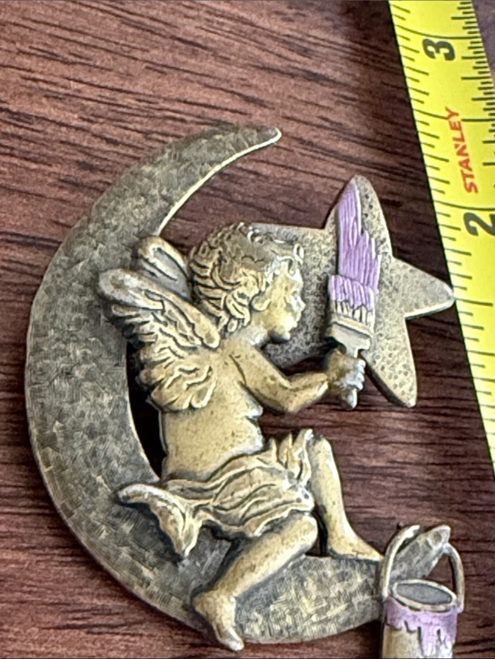 Vintage angel painting a star Jonette Jewelry brooch